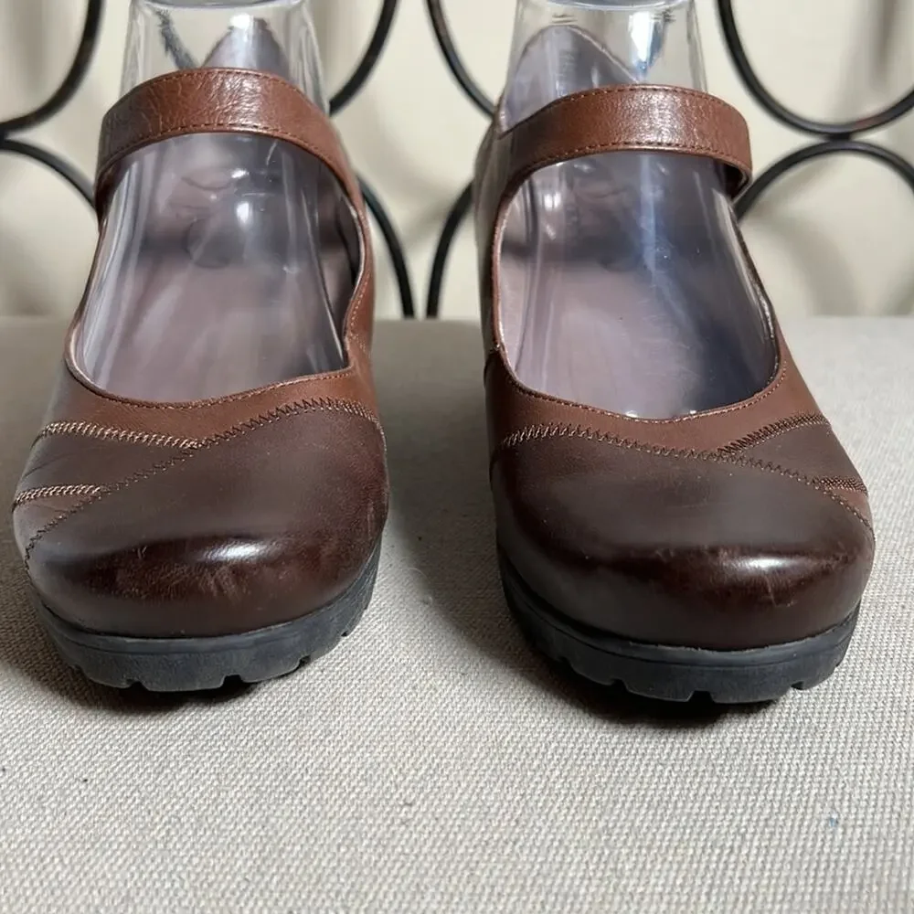 Abeo Ginger brown 2-tone leather Mary Jane wedge shoes academia 8.5 narrow - Picture 2 of 11